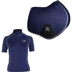 2022 Woof Wear Womens Short Sleeve Performance Riding Shirt & Close Contact Saddle Cloth Bundle - Navy