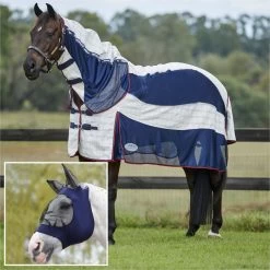2023 Weatherbeeta Breeze Fly Rug With FREE Fly Mask WFRFM1 - White / Navy