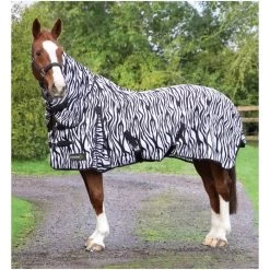 2022 Hy Equestrian StormX Original Zebra Print Fly Rug Hesozpfr - Black / White