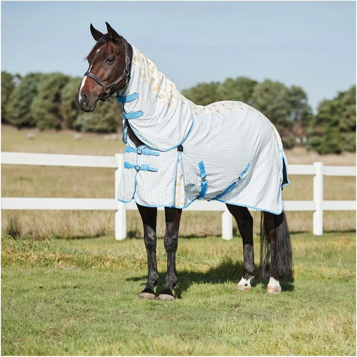 2023 Weatherbeeta Summer Sheet IV Lite Rug & Fly Mask SUPER DEAL WTRFM1 - Seahorse Print / Black / Turquoise 6 2023 Weatherbeeta Summer Sheet IV Lite Rug & Fly Mask SUPER DEAL WTRFM1 - Seahorse Print / Black / Turquoise - Image 4