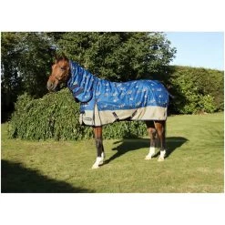 2022 Hy Equestrian StormX 200 Combi Turnout Rug Thelwell Jumps - Blue / Taupe / Navy