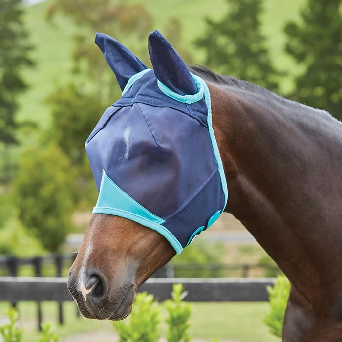Weatherbeeta Comfitec Fine Mesh Mask With Ears - Navy / Turquoise Colour Navy/Turquoise 3 Weatherbeeta Comfitec Fine Mesh Mask With Ears - Navy / Turquoise Colour Navy/Turquoise